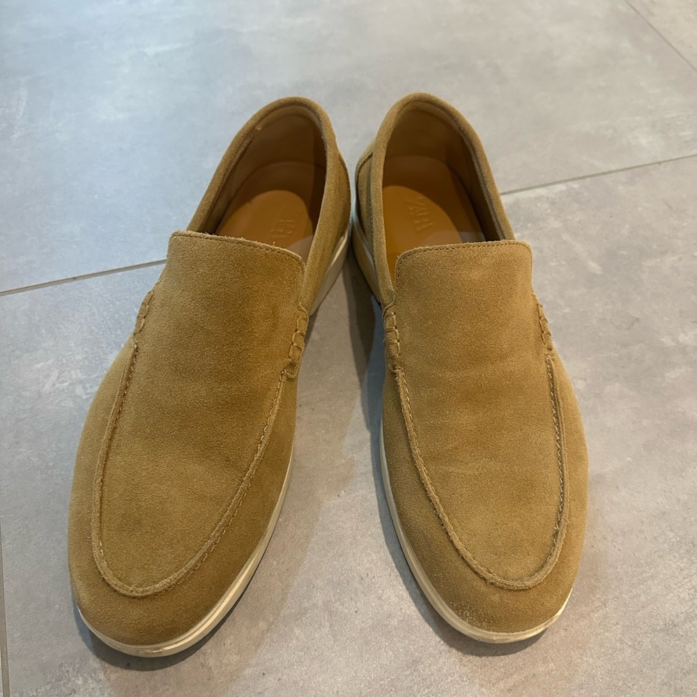 Men's Tan Suede Leather Loafers, Zara - size 44 EU, US 11